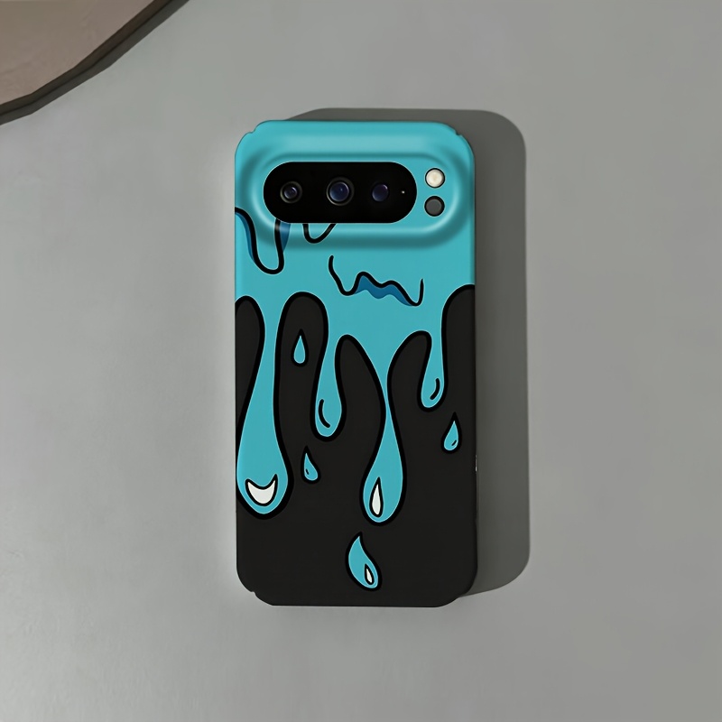 TEMU Phone Case: Suitable For Google Pixel 10/9/8/7a,pro,proxl, Film Hard Phone Case, Black-blue Drip, Couple Style For Men And Women, Fashion
