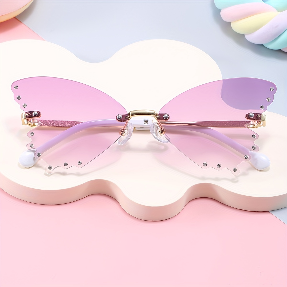 

Elegant Delicate Y2k Purple Butterfly Rimless Fashion Glasses, Rhinestone Edge, For Boys Girls Outdoor Sports Party Vacation Travel Supply Photo Prop
