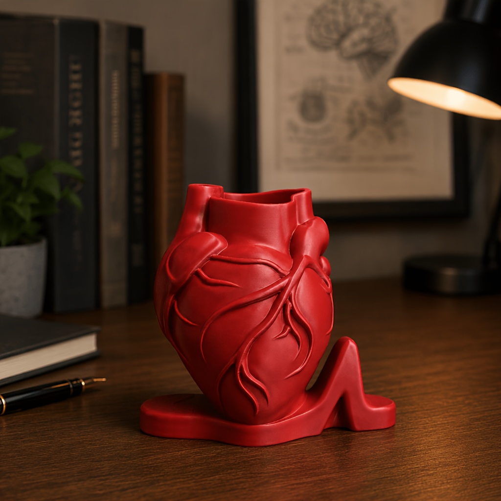 TEMU Porta penne a forma di cuore , organizer da scrivania con linea ECG stampata in 3D, supporto per matite per medici, infermieri, studenti di