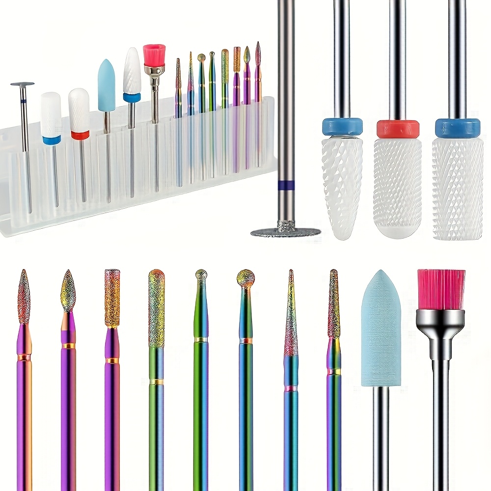 Image of 14pcs Nail Drill Bit Set, Professional Manicure And Pedicure Tools For Nail Polish Removal, Cuticle Hard Material Remover, Nail Grinding And Dead Skin Polishing, Unscented, For Home Manicure Use