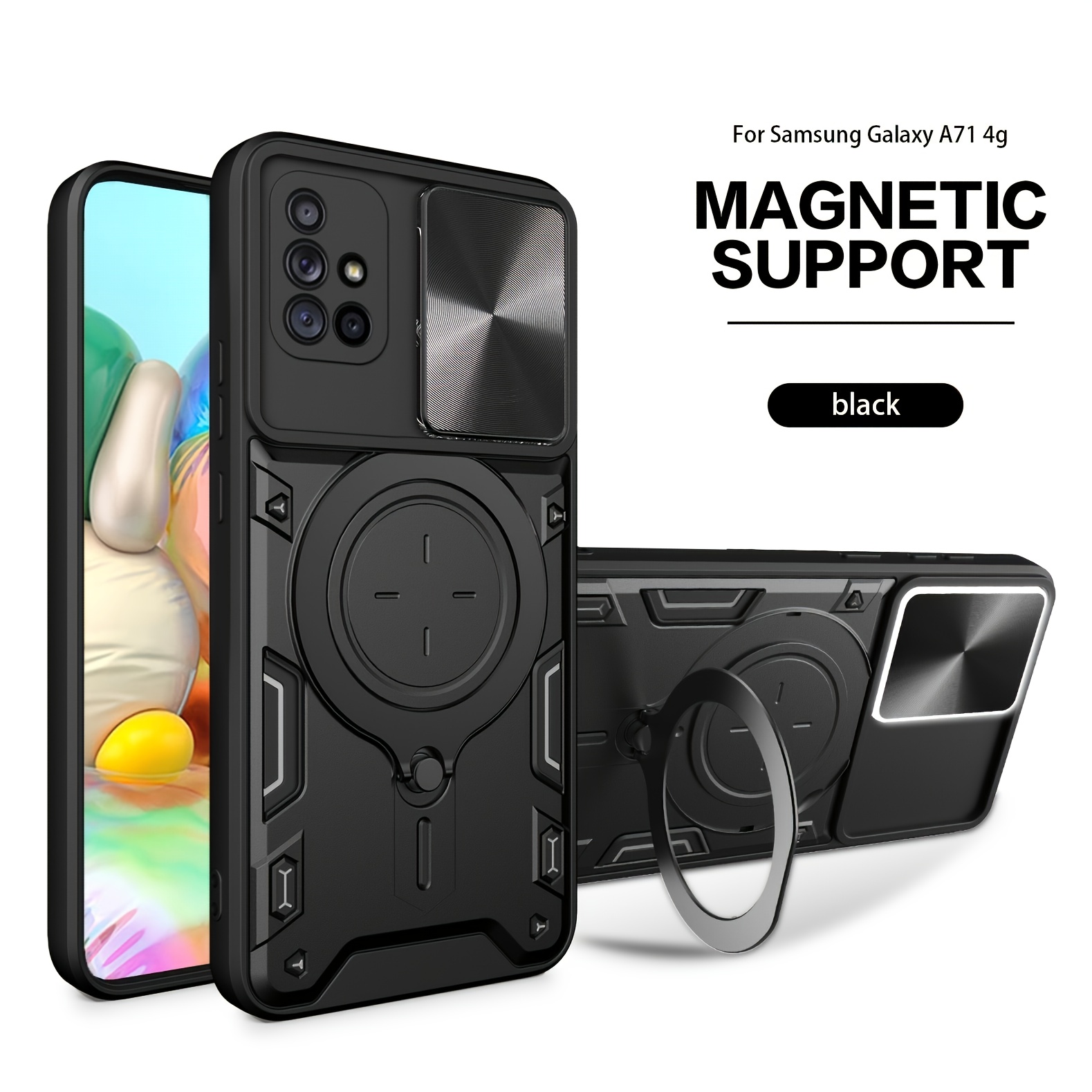 TEMU Phone Case: For Galaxy A71 4g Case, Heavy-duty Double-layer Shock Protection, With Sliding Camera Cover And Magnetic Bracket, For Galaxy A71 4g