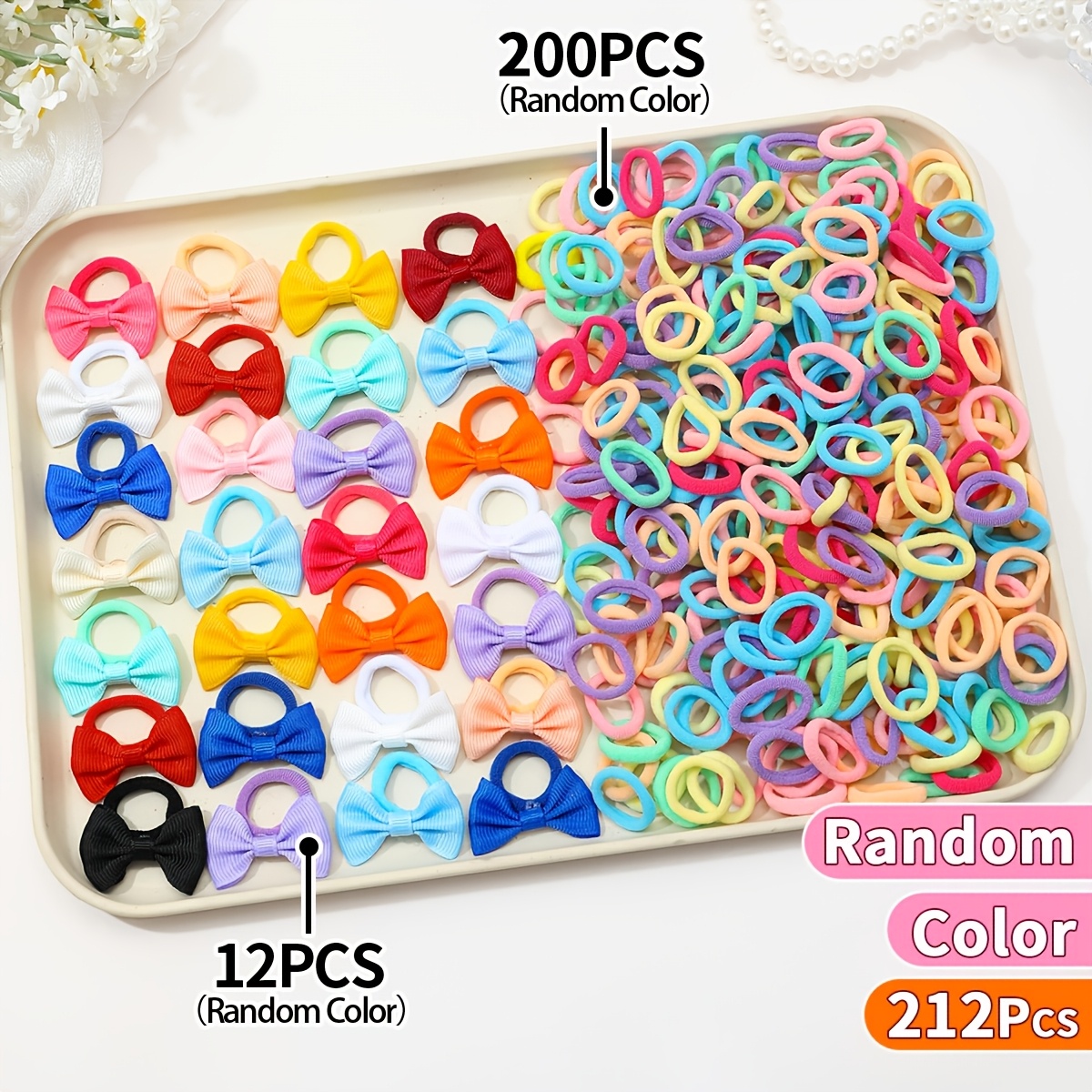 TEMU 212 Random Color And Pattern Children's Bow Hair Ties—high Elasticity Non-damage Hair Bands, Large-capacity Hair Accessories, Cute Bow Hair Ties