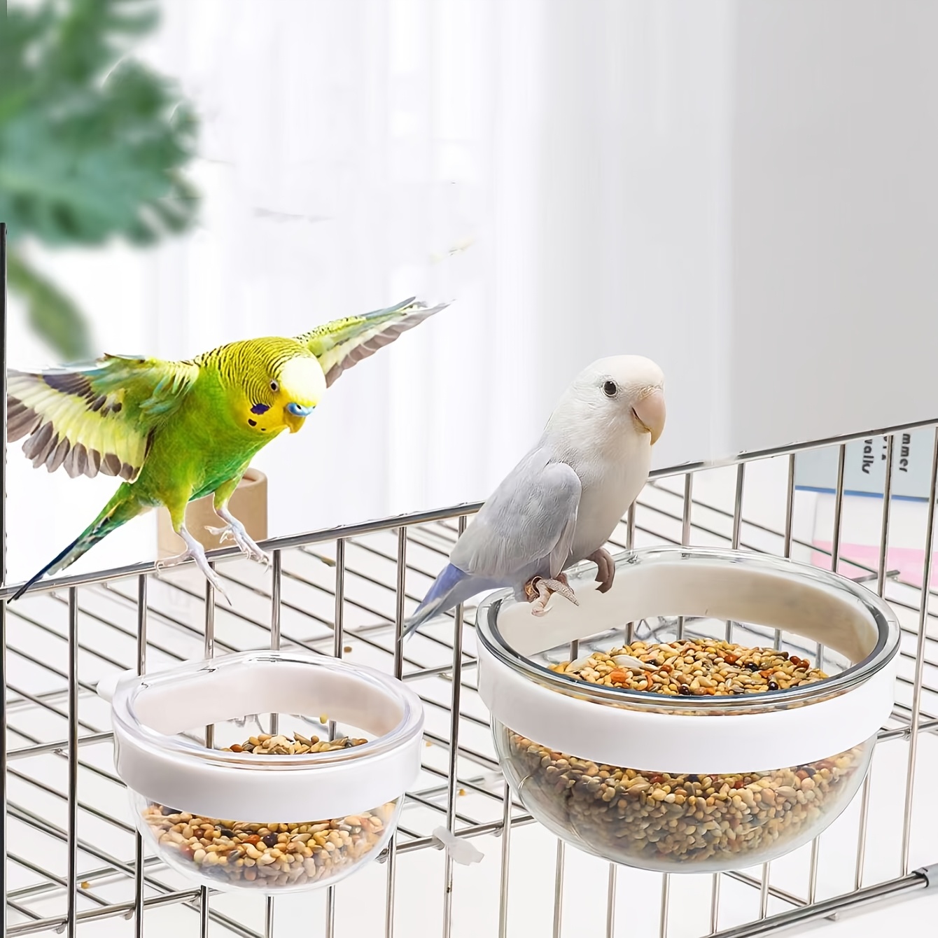 

Hanging Acrylic Bird Feeder For Parrots - Transparent, Design With Dual Bowls For Food & Water, Material, Ideal For Cage Use, Bird Feeders For Outside