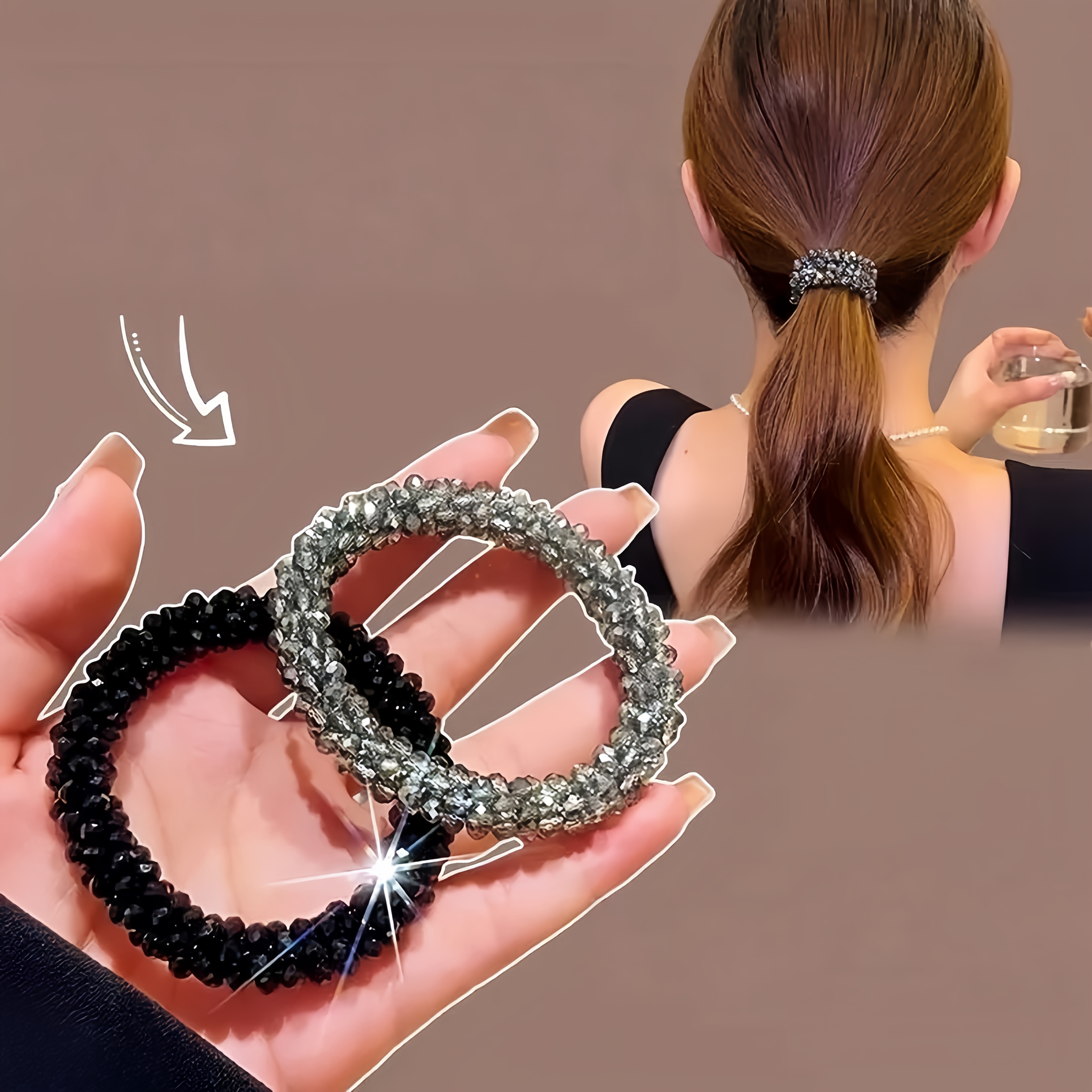 2pcs Exquisite Ladies' Versatile Hair Tie Female Hair Additions Korean Style Temperament Hair Rope Colorful Crystal Bracelet Dual-use Head Rope