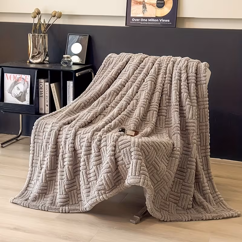 1 luxurious milk velvet jacquard blanket with geometric pattern soft warm beige friendly suitable for use in autumn and winter suitable for bedrooms and guest rooms sofa the perfect christmas gift sofa throw blanket bedroom Product details 10