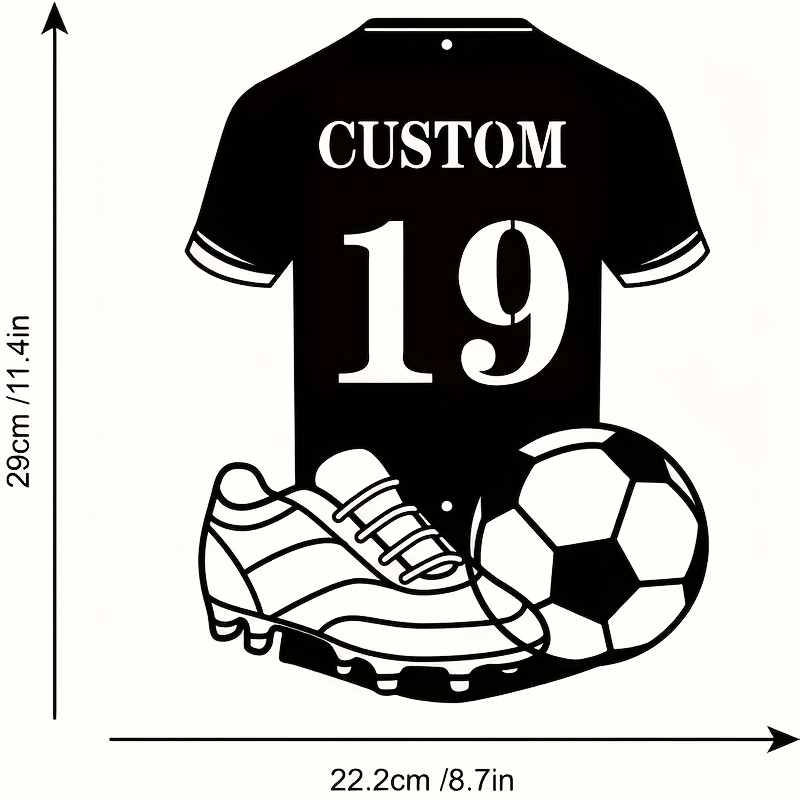 TEMU Custom Soccer Jersey & Shoe Metal Wall Art - Personalized Name & Number, Retro Sports Decor With Soccer Ball Design - No Power Needed, For Home,