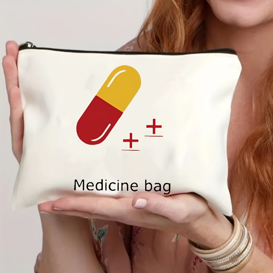 

Medicine Print Travel Toiletry Bag With Zipper Closure, Foldable And Lightweight Makeup Organizer For Daily Use And Travel