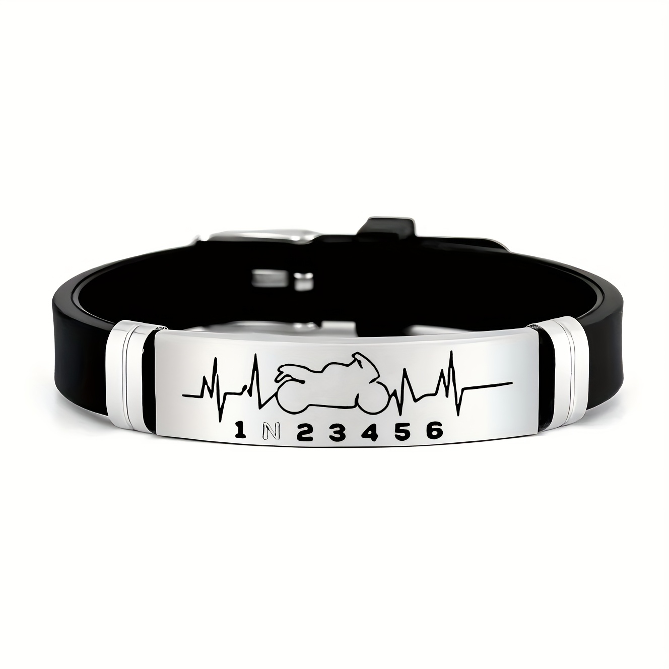 E-shop Motorrad-Enthusiasten Herzschlagfrequenz Design Ergänzungen, Gänge , Personalisiertes, Elegantes 202 202 Edelstahl Silikon Armband, Geeignet Als