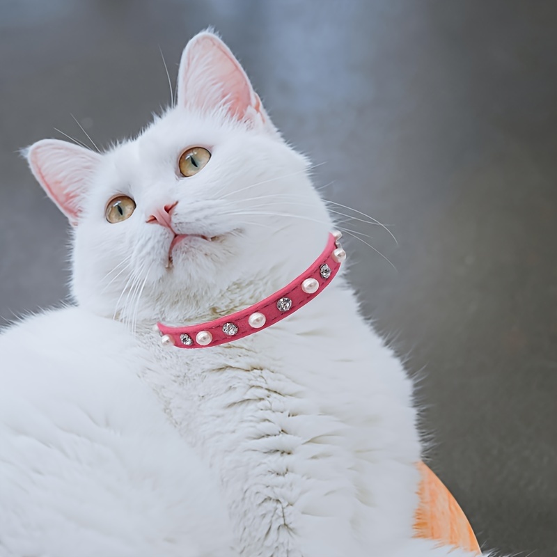 Pearl Rhinestone Adjustable Cat Collar with Bell