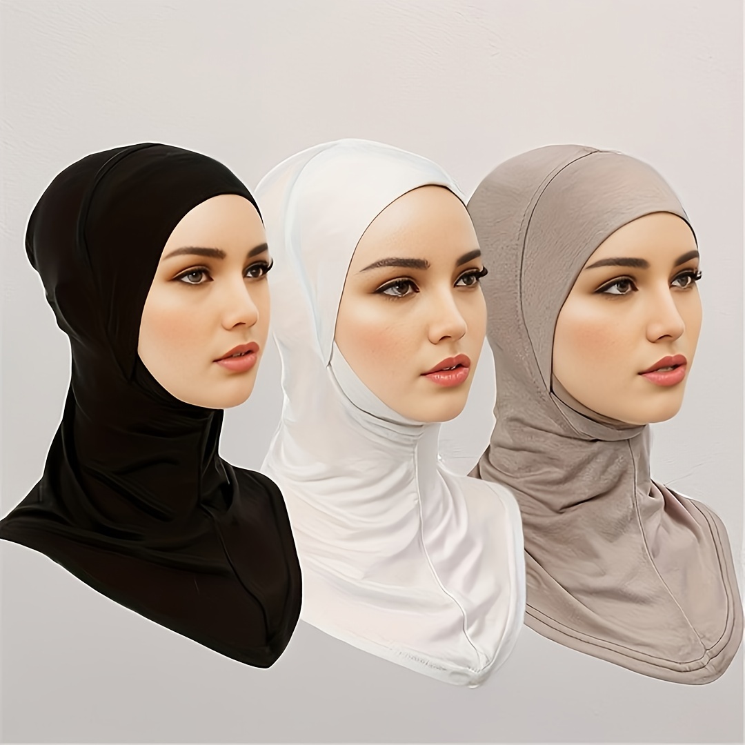 

3pcs/set Turbans Hat For Women Solid Color Head Wraps Head Scarf Ramadan Chemo Cap Underscarf Inner Cap Cap