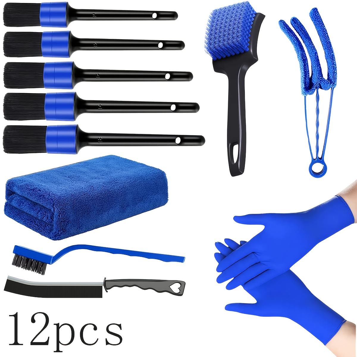 TEMU 12pcs Car Wash Detail Kit, Car Wash Detail Brush Set, Car Wash Detail , Gloves, Detail Brushes, Car Wash Kit, Car Wash Accessories, Interior,