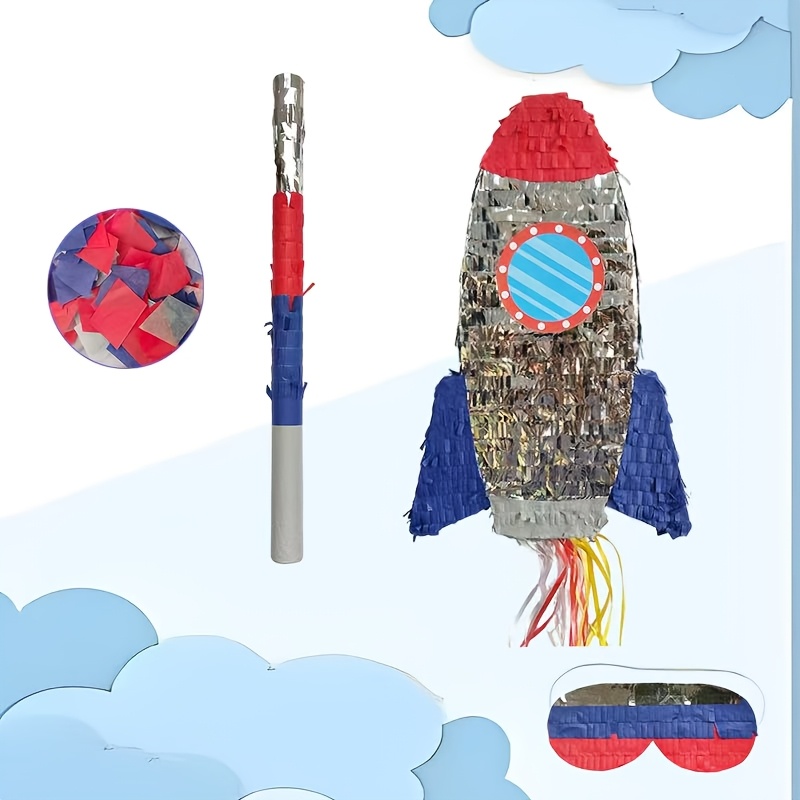 Image of 16.5in Space-themed Piñata, Rocket Piñata, For Birthday Parties, Adult Parties, Suitable As Small Candy Party Favors