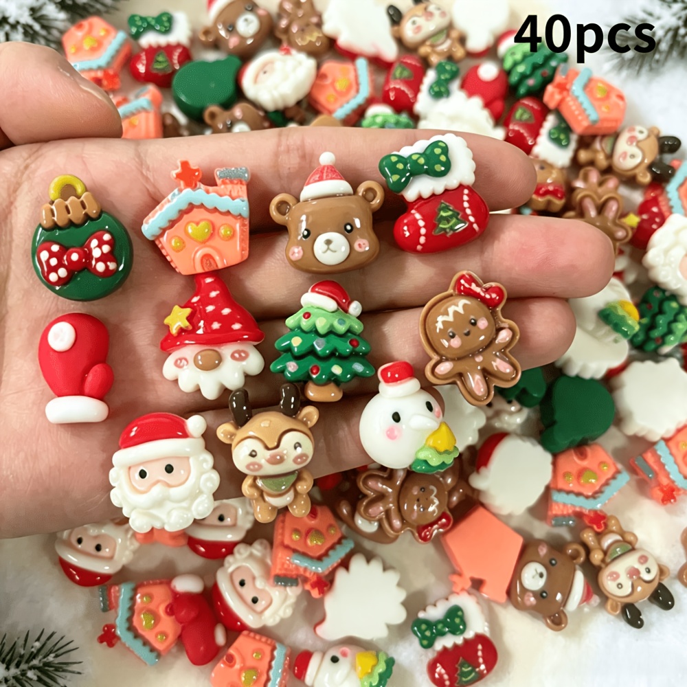 TEMU 20pcs Série Sac Christmas Résine Dos Plat Homme de Neige Arbre Gants Décoration Ongles de Noël Bijoux en Résine Ornement Suspendu