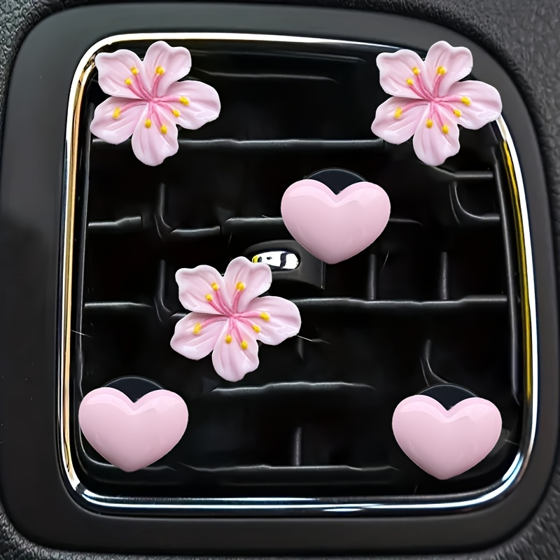 Image of 6pcs Pink Series Heart Cherry Car Air Freshener Clips, Unscented, Goddess Style Pink Series Car Vent Clips, No Scent, Gift Option, Without Battery