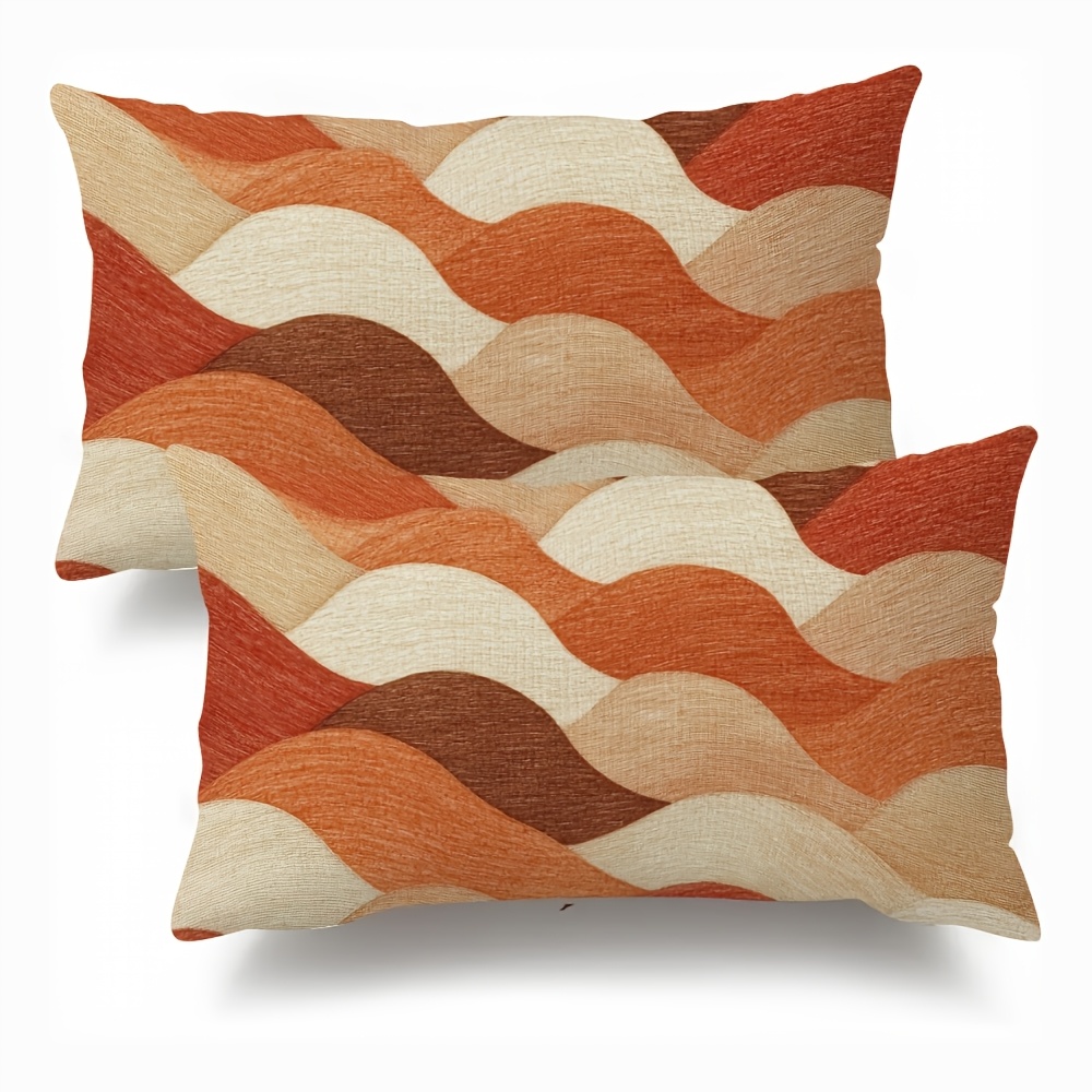TEMU Lot de 2 Housses de Coussin Ultra-Douces Courtes en Peluche - Motif Style Rétro, Marron Chaud/Orange/Beige, Coussin Décoratif Imprimé avec
