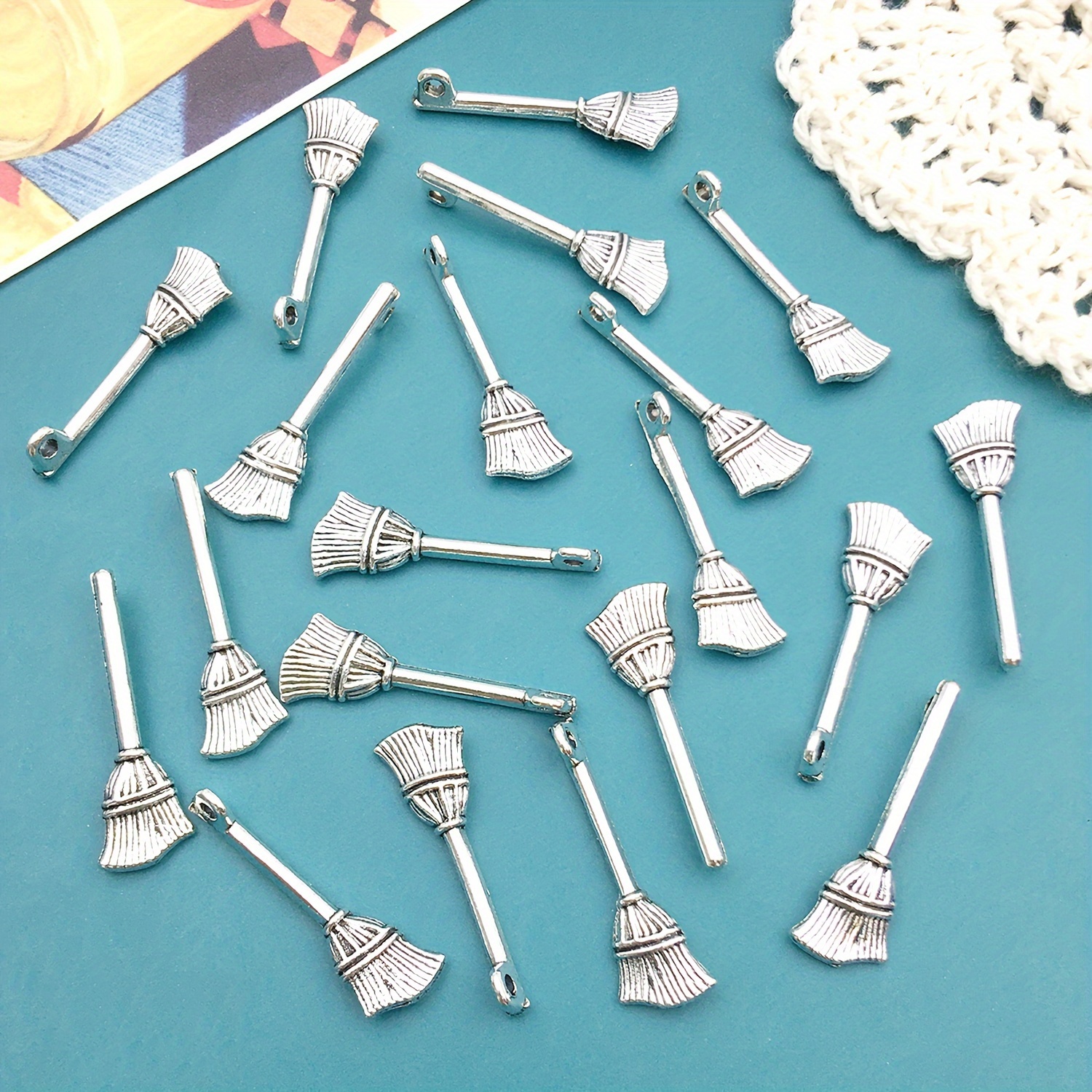 TEMU 20pcs Of Vintage Silvery For Halloween Broom Charms, Perfect For Your Own Jewelry And Ideal For Halloween-themed Decorations