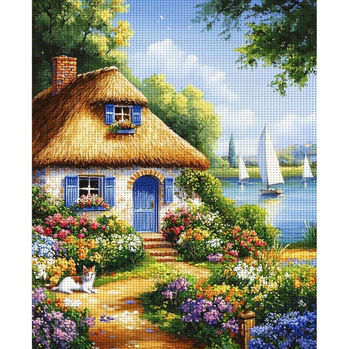 

Kit de Point de Croix Compté JOZYSH ThreadLux - Design de Cabane au Bord de la Mer, 11.8x15.7in, Facile à Suivre pour Adultes, Tissu Blanc & Fournitures de Broderie, Cadeau et Décoration Maison