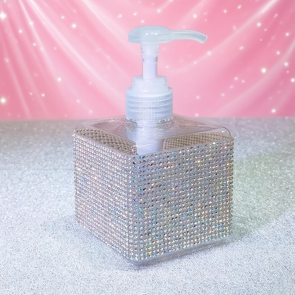 TEMU A 250ml Square Bottle Designed Like A Diamond, Filled With Rhinestones, Ideal For Facial Cleansers. Made From Sturdy Plastic, Perfect For