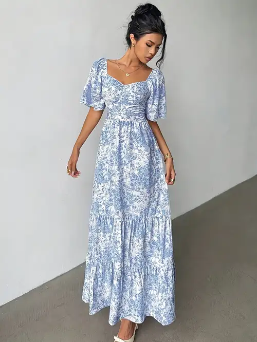 ASD1 Summer Short Sleeve Vacation Beach Music Festival Floral Maxi Dress, Women'S Dress, Elegant Women'S Wear, Ladies' Party Outfit, New Year'S Eve, Year-End Party Gown, New Year Daily/Wedding Night ASD1 Summer Short Sleeve Vacation Beach Music Festival Floral Maxi Dress, Women'S Dress, Elegant Women'S Wear, Ladies' Party Outfit, New Year'S Eve, Year-End Party Gown, New Year Daily/Wedding Night