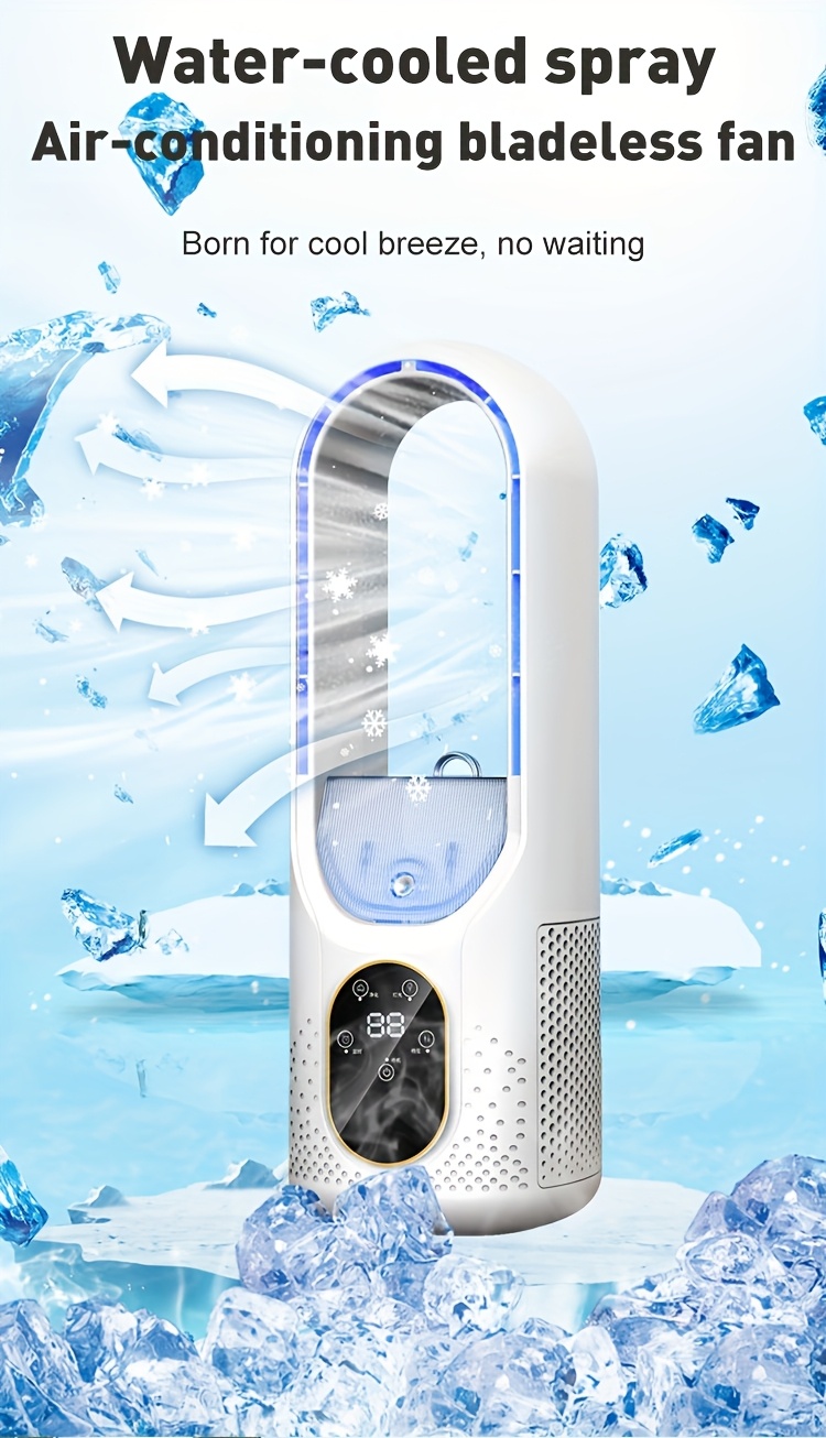 Multifunctional Bladeless Fan with Ice Mist Cooling, Fast Cooling, Automatic Timer, Wide-Angle Airflow, Brings a Comfortable Personal Experience, Personal Air Cooler | Bladeless Air Conditioner | Double-Layer Structure, Portable Cooling Fan