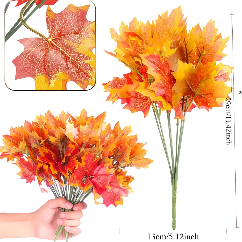 Image of 1 Branch Of Maple Leaf Plant, Uv-resistant Synthetic Leaf Plant, Orange Autumn Fake Flowers, Suitable For Decoration In Occasions
