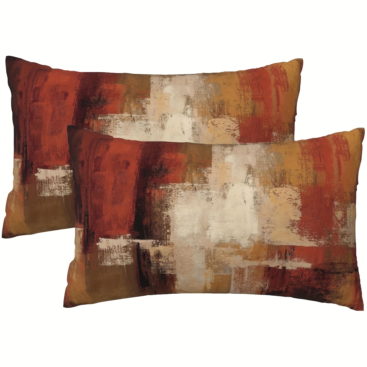 TEMU Set van 2 abstracte kussenhoezen, met oranje ontwerpen voor lendensteun van een bank. Geschikt voor buitensofa's. Deze decoratieve kussenhoezen