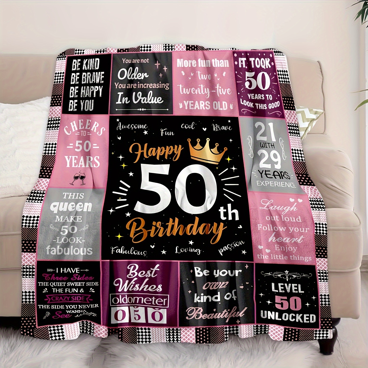 

Unique 50th Birthday Celebration Blanket - Perfect Gift For Women, Mom, Wife, Sister, Friend | Soft Fleece Throw For Outdoor Camping & Travel | All-season Polyester