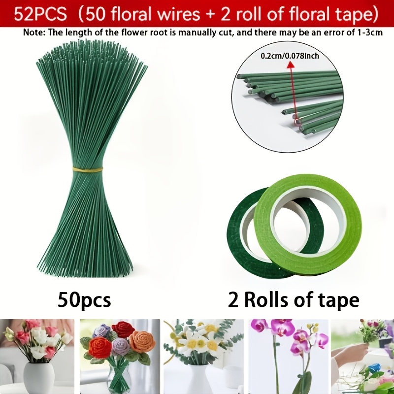TEMU 52pcs Floral Diy Craft Kit With 50 Stems + 2 Rolls Of Floral Tape, Diy Bouquet Making Supplies, Suitable For Paper Wreaths And Artificial Flower