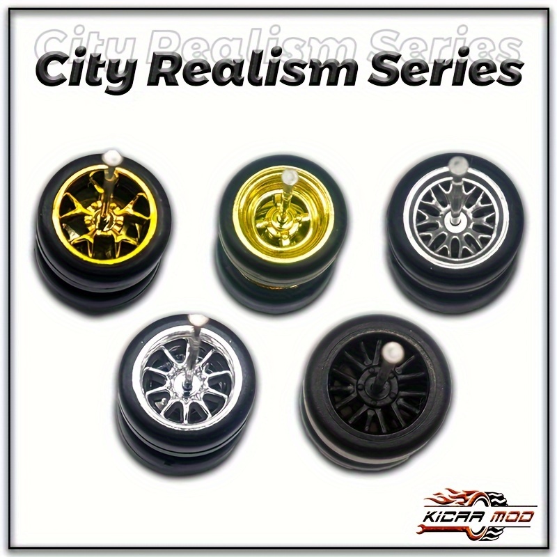 

Waveist 1/64 Scale City Series Model Car Wheel Hubs Upgrade Kit - 5 Sets Pack, Manual Operation, Abs Material, Smooth Rubber Tires, Collectible Retrofit Parts For Hobbyists Age 14+