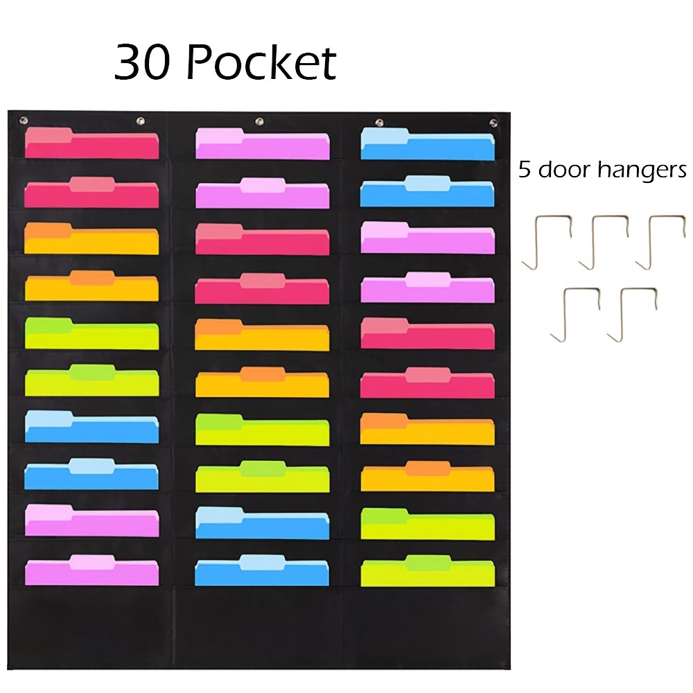 

Black Classroom Pocket Chart - 30 Rainbow Pocket Chart Storage, Including Hanging Hangers, Wall-mounted File Organizer, Suitable For School Mailboxes, Home/office Files