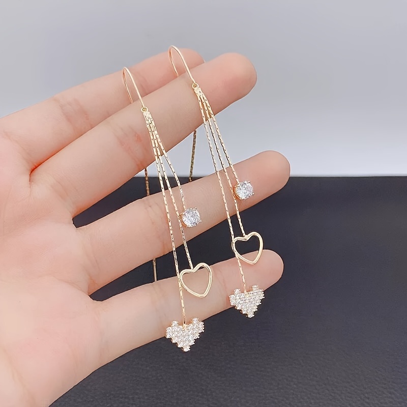 

Heart & Tassel Earrings, New Fashion Style With Long Hanging Design For Girlfriend Or Wife Gift