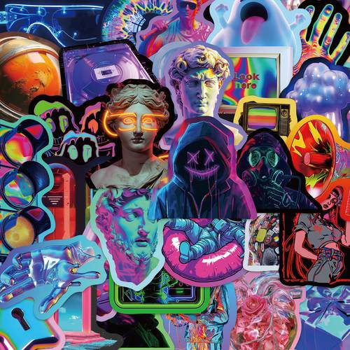 item picture 50 laser cyberpunk style cool stickers for decorating guitars skateboards laptops tablets diaries and more