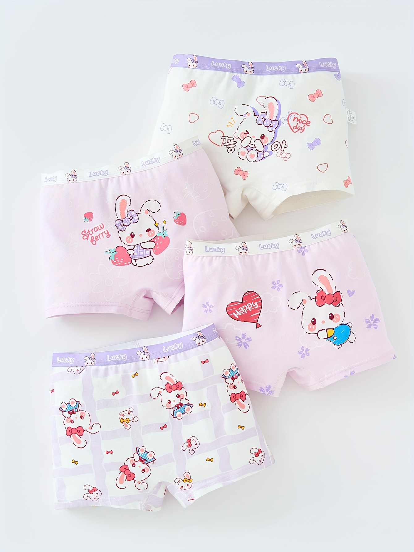 4pcs Cute Rabbit Print Girls Briefs, Cotton Breathable Comfortable  Underwear, Kids Panties