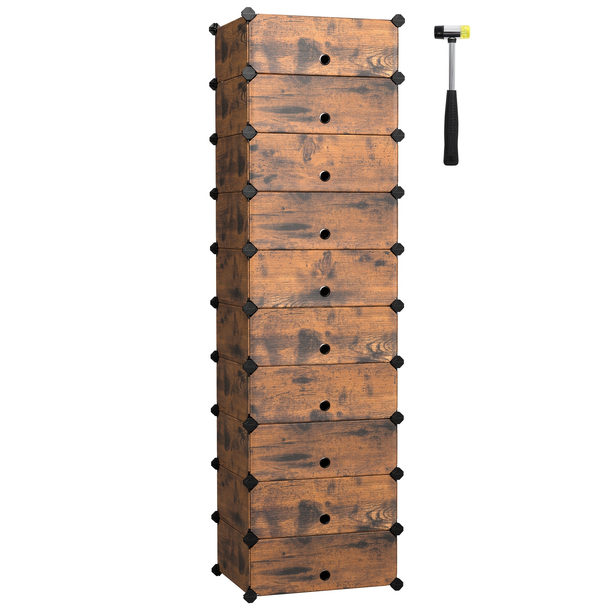 Interlocking Shoe Rack, Rectangular Storage Organiser, 10 Slot Modular Diy Storage Shelf Unit, 40 X 30 X 17cm For Each Slot, Plastic Wardrobe With Doors
