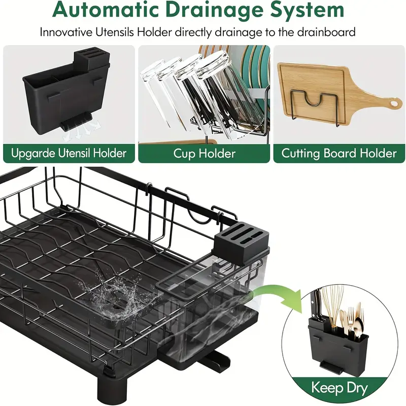 dish drying rack 2 tier dish racks for kitchen counter large dish drying rack with utensil holders rust proof dish drainers kitchen organization Product details 3
