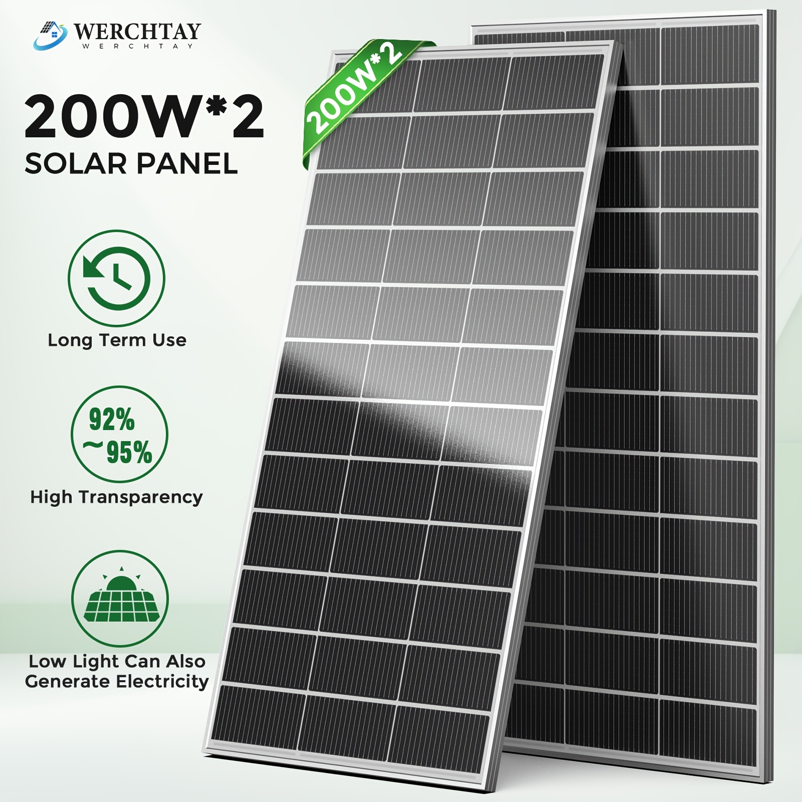 TEMU Werchtay 200w*2 Solar Panels, 25.5% 18bb High Efficiency Monocrystalline 2pcs 200w 12 Volt Solar Panels Systems Solar Module For Farm House