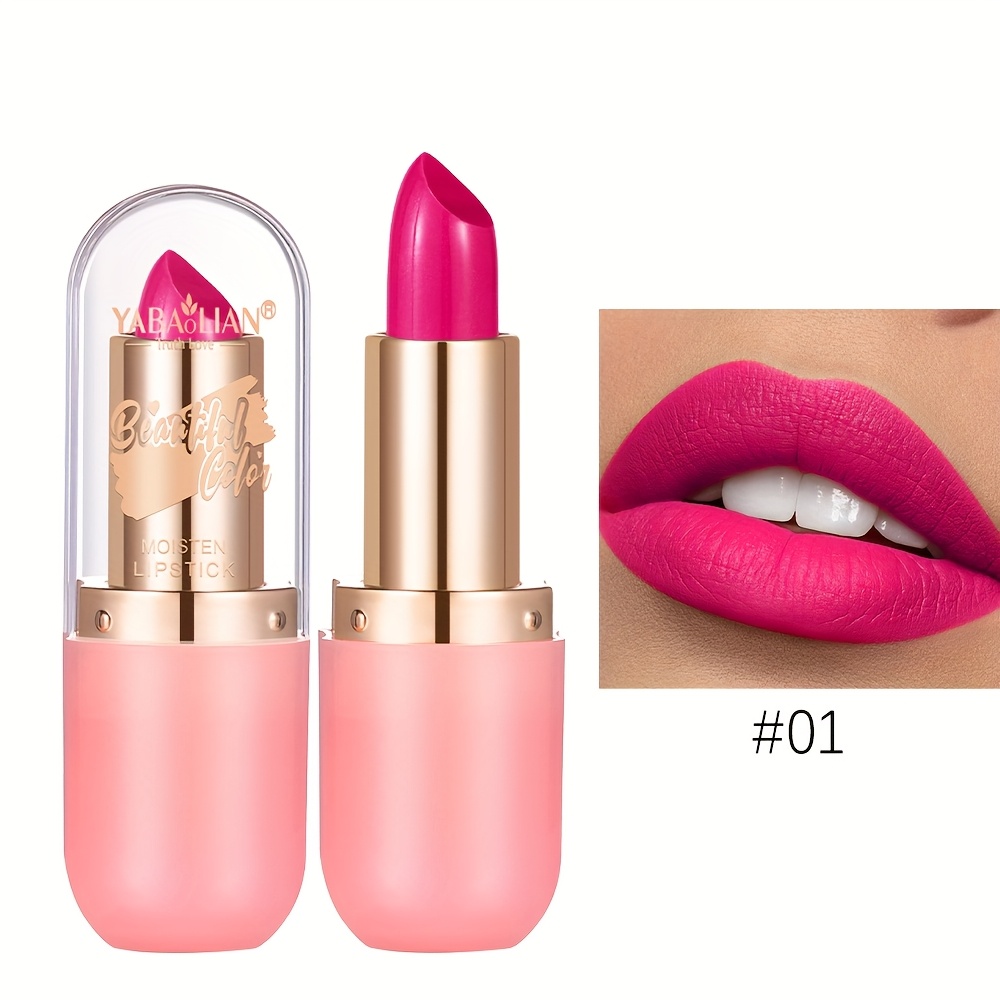 Image of Pink Shiny Lipstick Color Changing Lip Balm Lipstick Moisturizing Long-lasting Lipstick Lip Stain