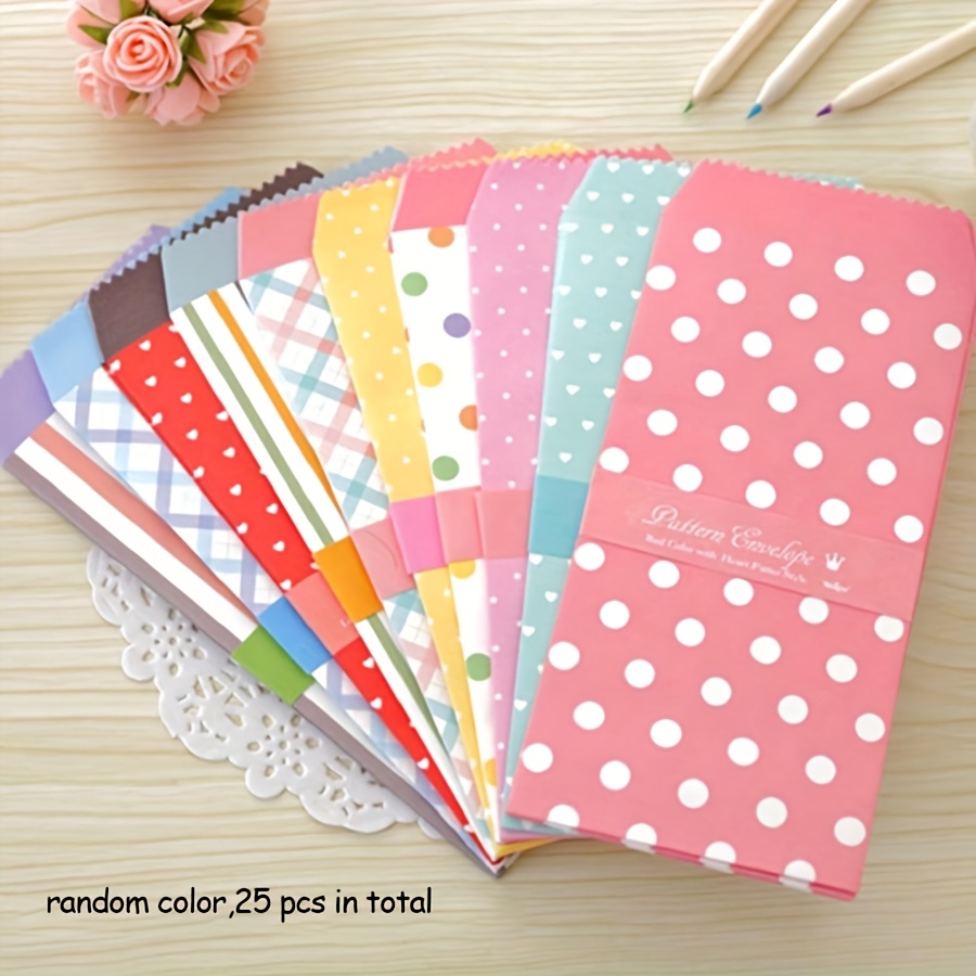 TEMU 25-pack Colored Envelopes 3.35 X 6.89 Inches 10 Cute Coin Invitation Gift Card Postcard Colorful Envelopes