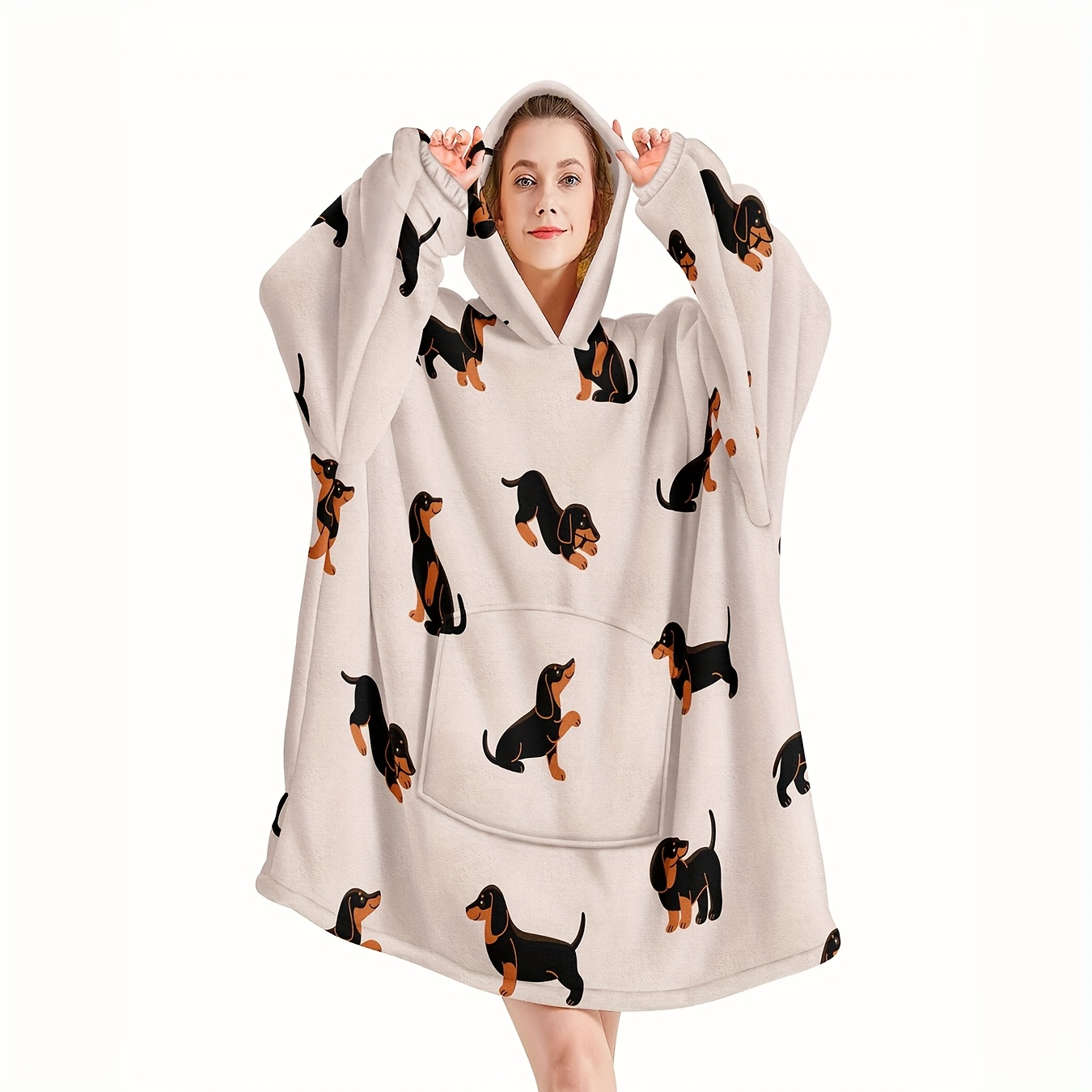 

1pc Dachshund Wearable Blanket, Adult Hooded Blanket, Dachshund Pattern Wearable Blanket, Warm And Comfortable Hooded Blanket With Large Pockets, A Gift Blanket For Girlfriend's Mom Or Women.