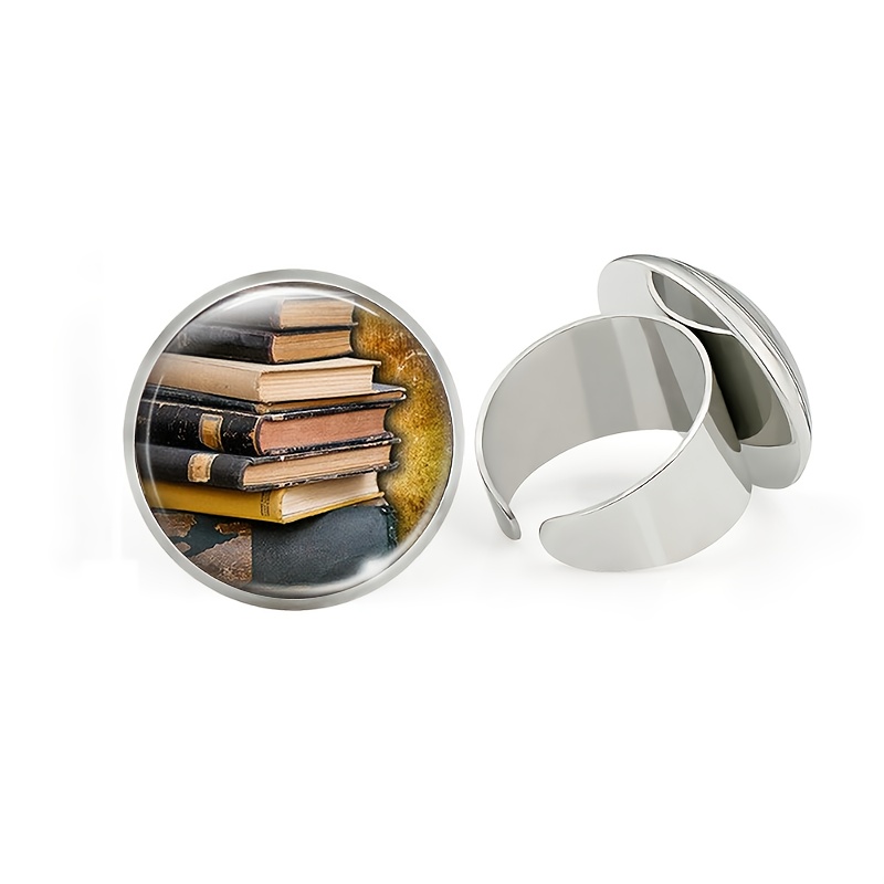 TEMU 1pc Packaging, /women's 25mm Size White Fashion Ring With Retractable Feature, Featuring A Richly Textured, Thick-patterned Design With Deep