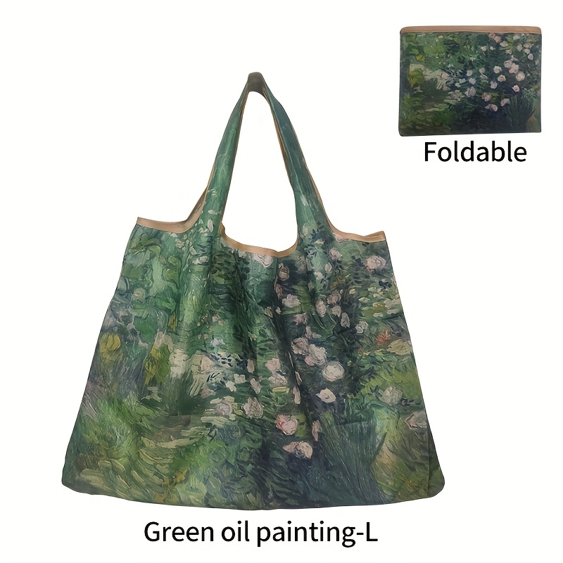 TEMU Grand Sac Cabas Réutilisable en Tissu Oxford avec Imprimé de Peinture à l'Huile - Durable, Plidable et Portable Sac de Courses pour les Courses,