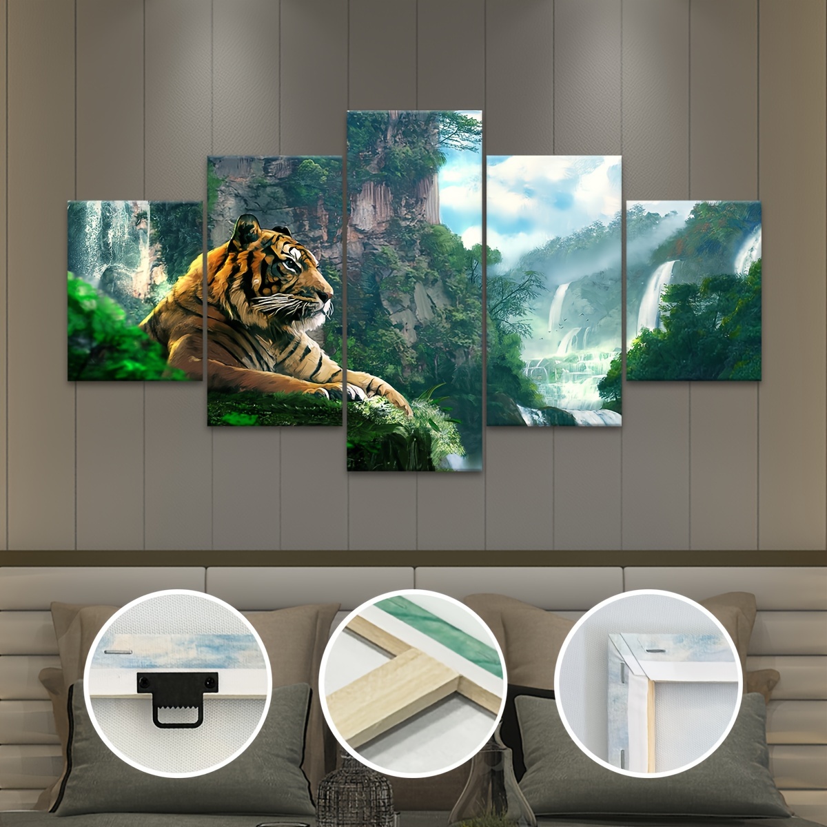 

5pcs Wooden Framed Canvas Poster, Modern Art, Forest Animal Tiger Canvas Poster, Ideal Gift For Bedroom Living Room Corridor, Wall Art, Wall Decor, Winter Decor, Wall Decor, Room Decoration