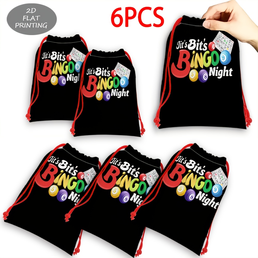 TEMU 6pcs Bulk "tonight Is Bits Bingo" Large Drawstring Gift Bags Suitable For Parties, Corporate Events, Candy Favor Bags With Bits Bingo Labeling