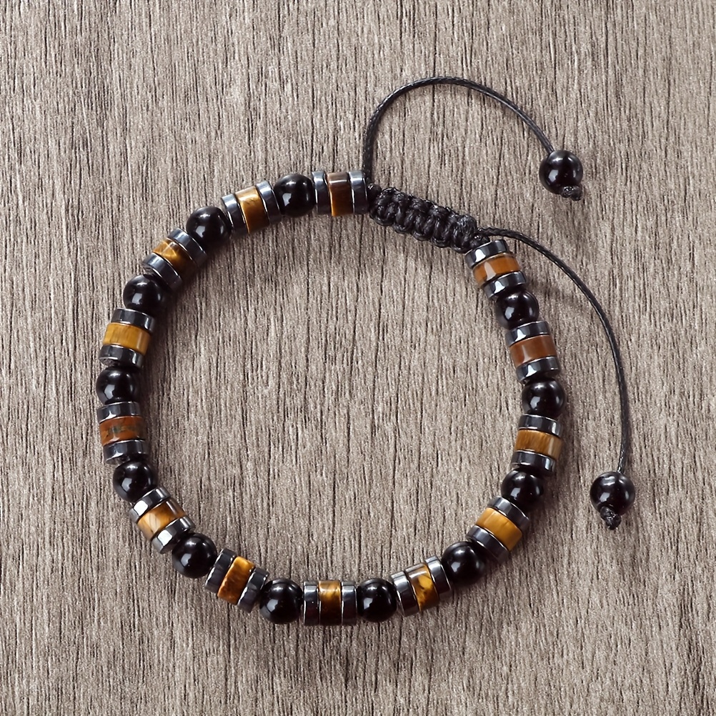 Punk-Style Woven Bead Bracelet with Tiger's Eye Spacers
