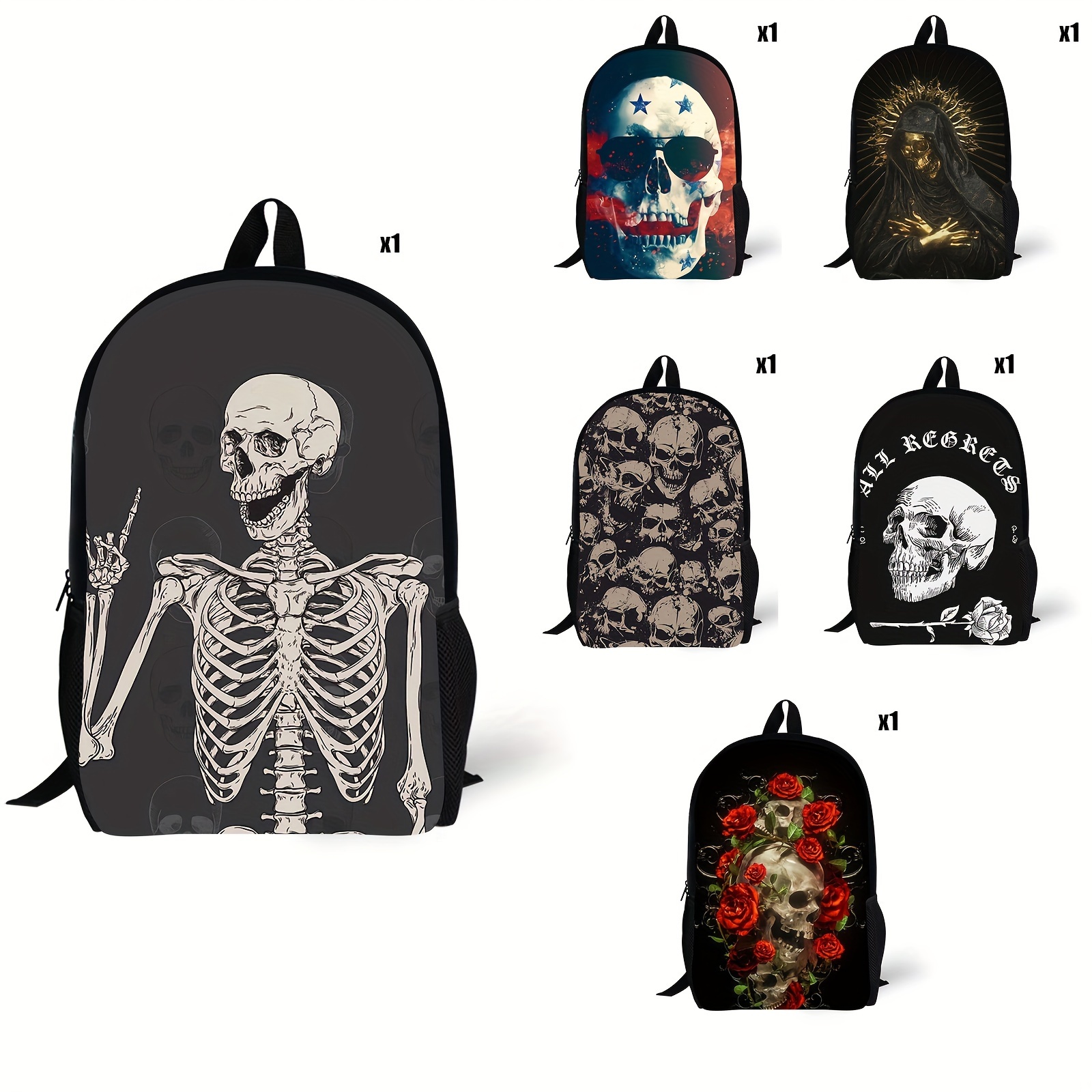 

Skull Print Cool Lightweight Backpack For Men And Women, Casual Schoolbag For Commute & Library & Outdoor Activities, Sport Bag With Water Bottle Pocket