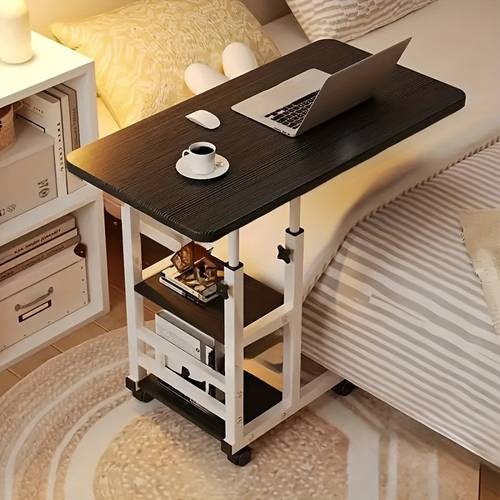 double layer storage lifting rolling side table 360 pulley mobile table computer table wooden c shaped side table with large storage shelf suitable for home office bedroom home table and drawer organizer christmas halloween gift