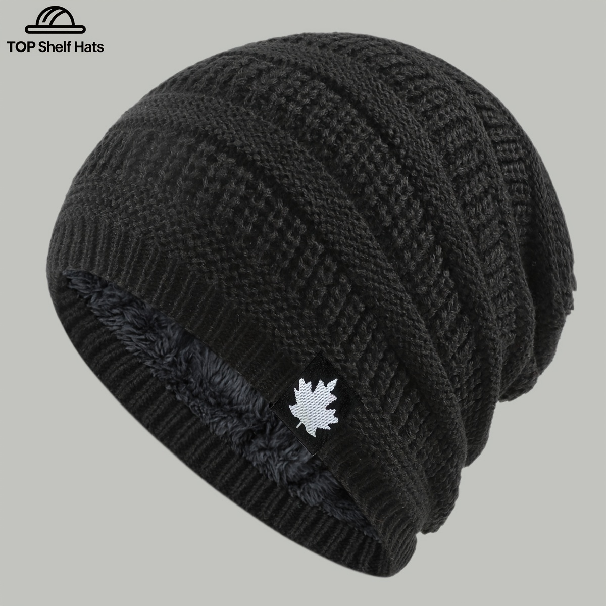 TEMU 1pc Cadeau de Noël Tendance Motif Étiquette Feuille d'érable Chapeau Épais Bord Automne Hiver Mode Tendance Chapeau Chaud Unisexe Chapeau