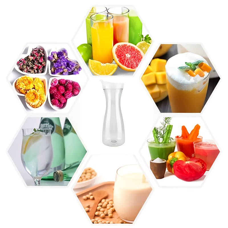 4pcs juice containers with flip tab lid durable reusable plastic pitchers for iced tea cold brew more birthdays picnics outdoor parties great gift for housewarming wedding outdoor sleek drink containers durable plastic bottles beverage coolers Product details 0