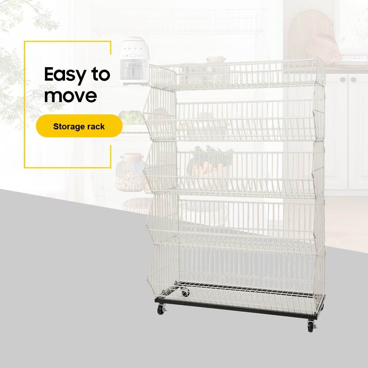 Image of 5-tier Retail Display Rack Market Merchandise Display Shelf, Snack Basket Retail Store Supplies With Wheels For Home Store Market 900x430x1360mm