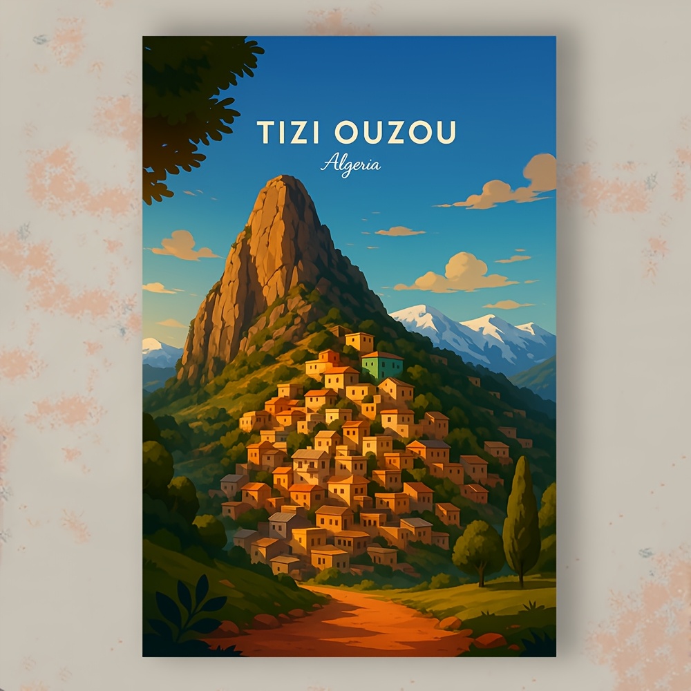 photo de l'article 1pc affiche village de montagne   ouzou algérie - impression sur toile   cadre, décoration murale paysage nord-africain avec villages berbères traditionnels, pour salon, chambre, bureau, café - idéal cadeau souvenir voyage en algérie, décoration dintérieur, œuvre   imperméable, impression scénique,    , art de chambre, haute qualité, design intérieur